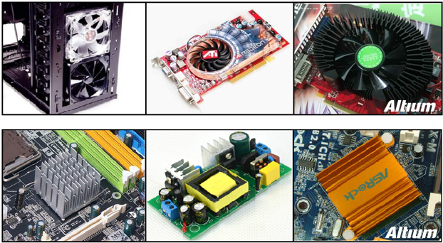 承載大電流的電路中功耗損失所產(chǎn)生的熱量應(yīng)梳離發(fā)熱器件以對(duì)抗溫升。大家都可能熟悉電腦處理器上使用的風(fēng)扇和散熱片。